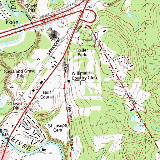 Topographic Map of Willimantic Country Club, CT