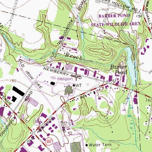 Topographic Map of Kaman Aerospace Corporation Heliport, CT
