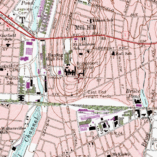 Topographic Map of Bridgeport Hospital Heliport, CT