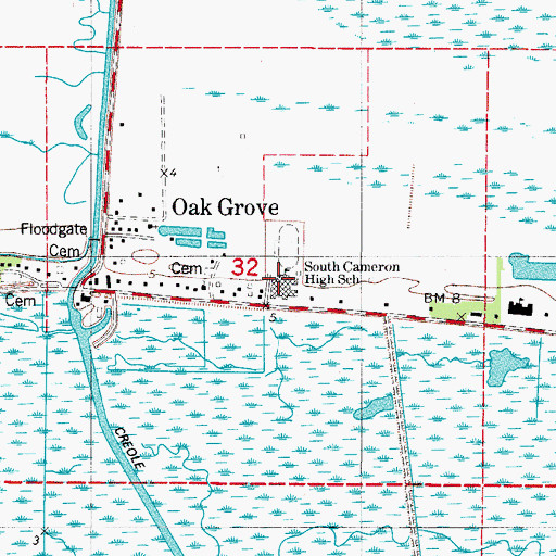 Topographic Map of South Cameron High School, LA