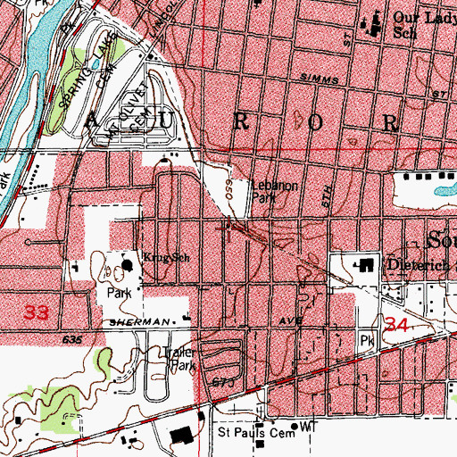 Topographic Map of Lebanon Full Gospel Church, IL