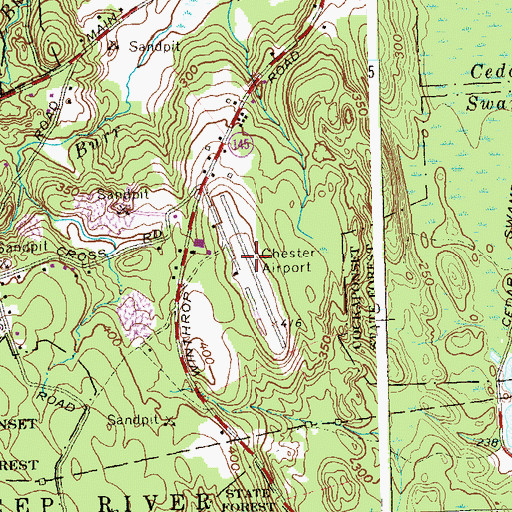 Topographic Map of Chester Airport, CT