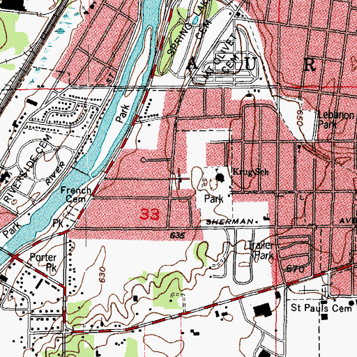Topographic Map of Park Place Baptist Church, IL