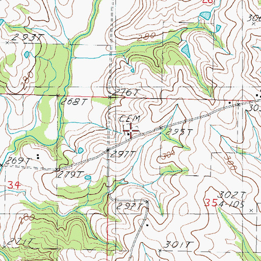 Topographic Map of White Oak Cemetery, MO
