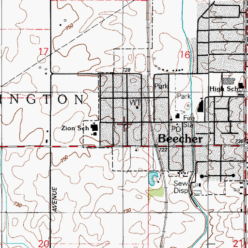 Topographic Map of Beecher Community Church, IL