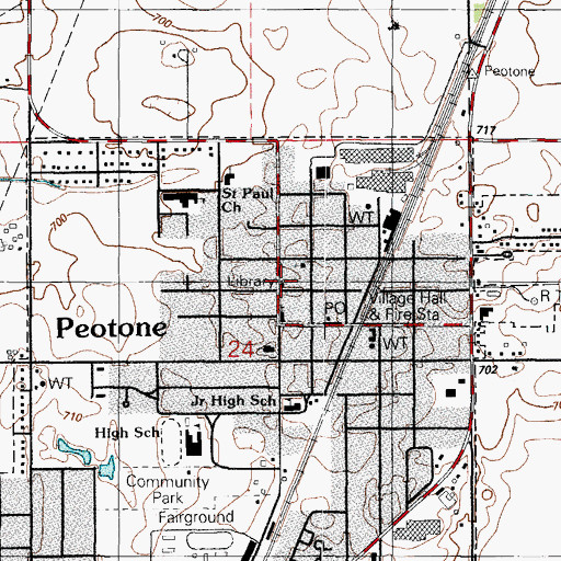 Topographic Map of Peotone Public Library, IL