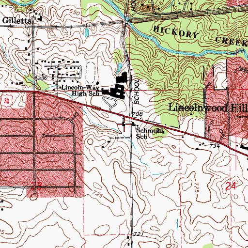 Topographic Map of Lincolnway Christian Church, IL