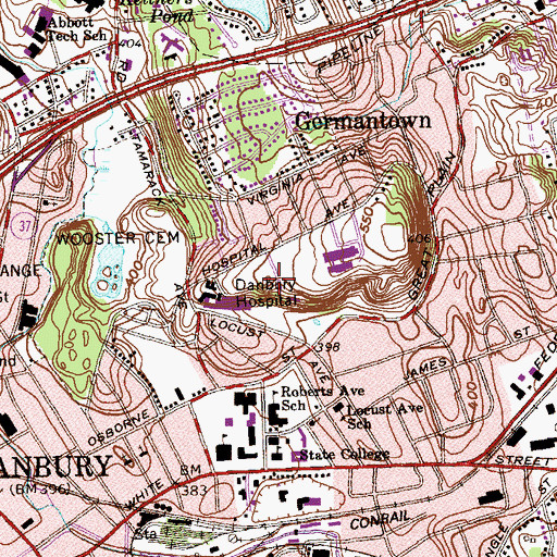 Topographic Map of Danbury Hospital Heliport, CT