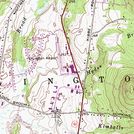 Topographic Map of Ellington Airport, CT