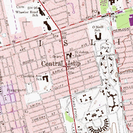 Topographic Map of Central Islip Volunteer Fire Station, NY