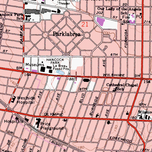 Topographic Map of Miracle Mile, CA