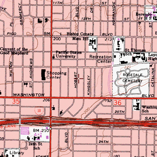 Topographic Map of Harvard Heights, CA