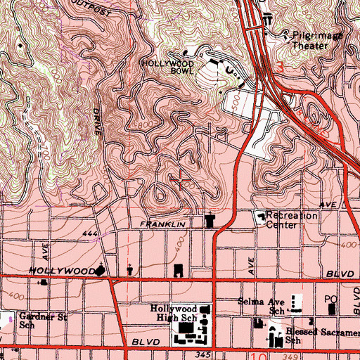 Topographic Map of Hollywood Heights, CA