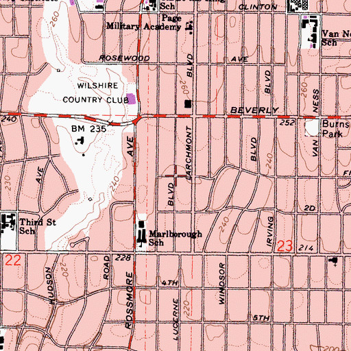 Topographic Map of Larchmont Village, CA