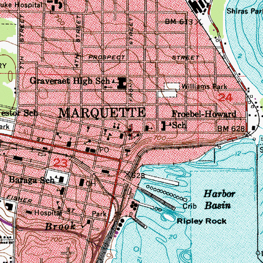 Topographic Map of First United Methodist Church, MI