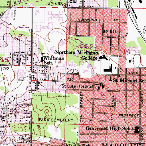 Topographic Map of First Baptist Church, MI