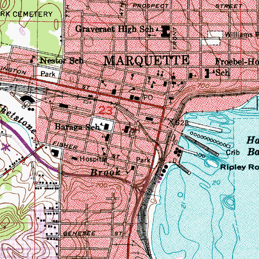 Topographic Map of Marquette City Hall, MI
