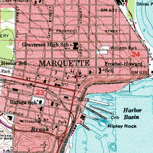 Topographic Map of Peter White Public Library, MI