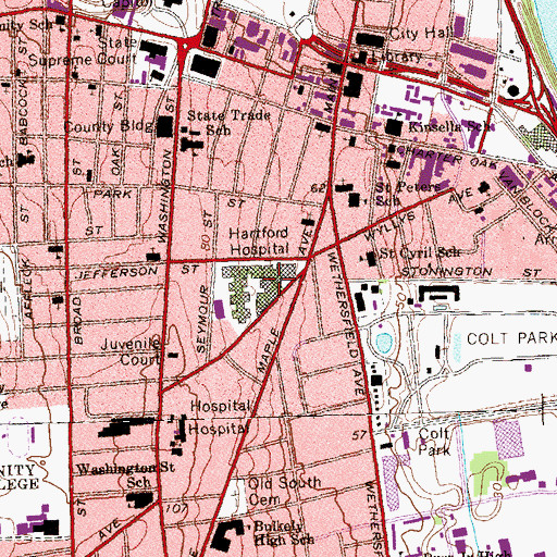 Topographic Map of Hartford Hospital Heliport, CT