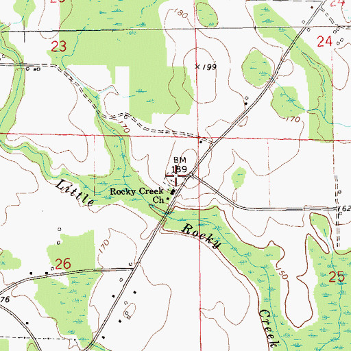 Topographic Map of Rocky Creek Cemetery, AL