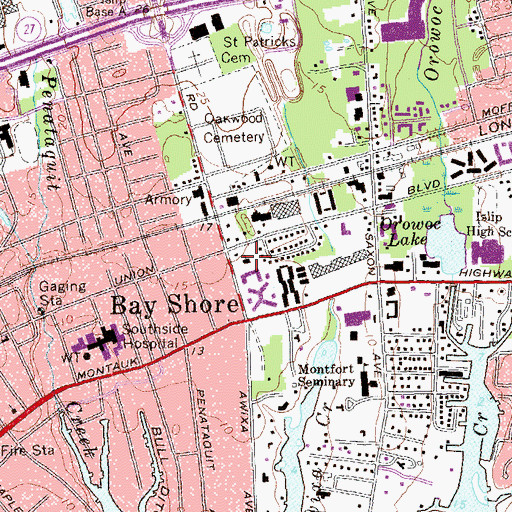 Topographic Map of Temple Sinai of the South Shore, NY