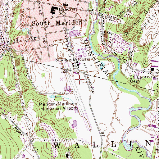 Topographic Map of Meriden Markham Municipal Airport, CT
