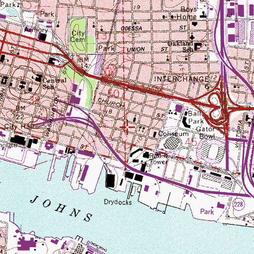 Topographic Map of Jacksonville Veterans Memorial Arena, FL