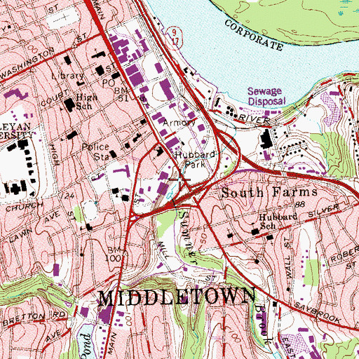 Topographic Map of Middlesex Hospital Heliport, CT