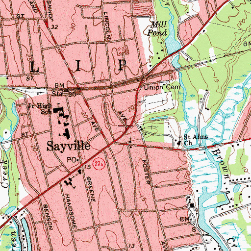 Topographic Map of Sayville Fire District Station 1, NY