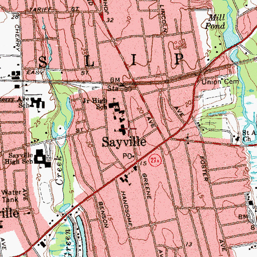 Topographic Map of Sayville Elementary School, NY