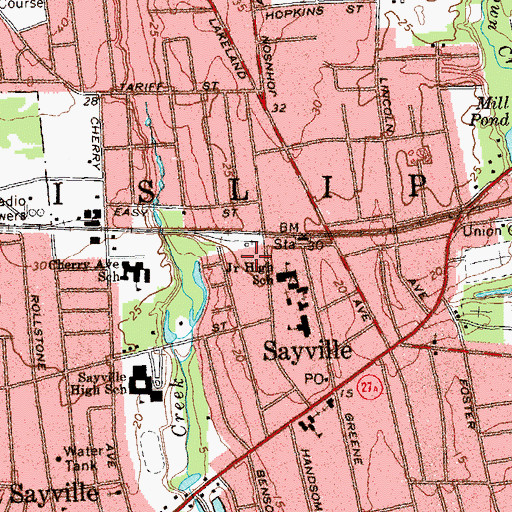 Topographic Map of Sayville Industrial Park, NY