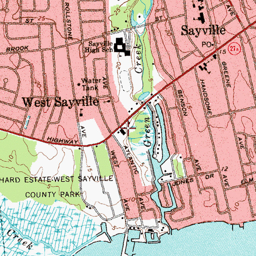 Topographic Map of West Sayville Fire District Station 1, NY