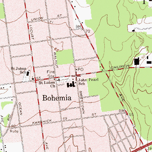 Topographic Map of Bohemia School Number 7 (historical), NY