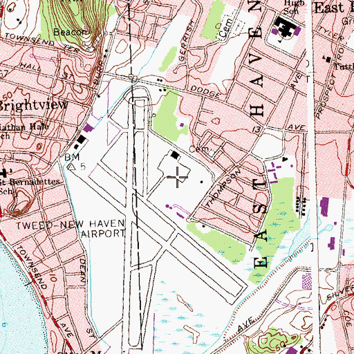 Topographic Map of Tweed-New Haven Airport, CT