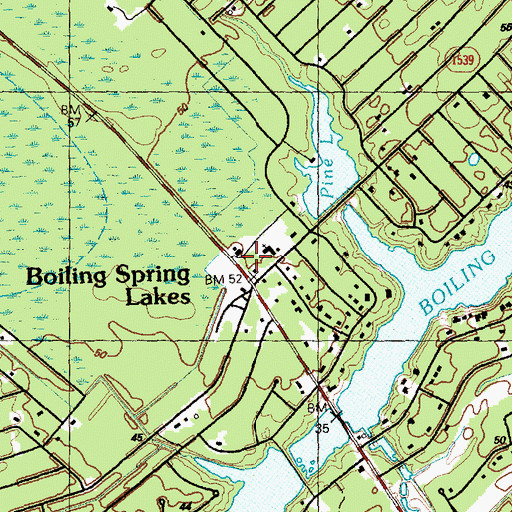 Topographic Map of Boiling Spring Lakes Police Department, NC
