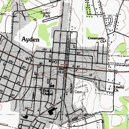 Topographic Map of Ayden Police Department, NC