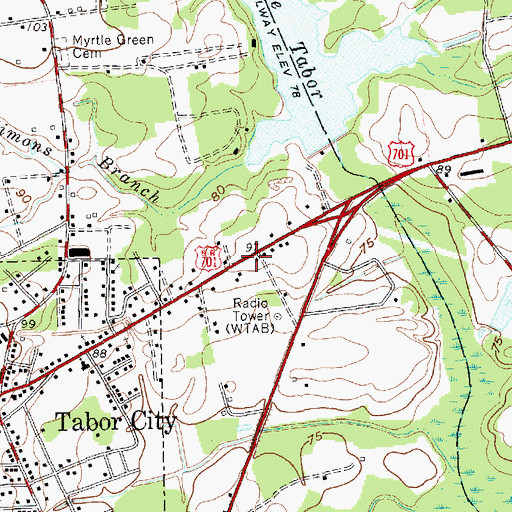 Topographic Map of Tabor City Police Department, NC