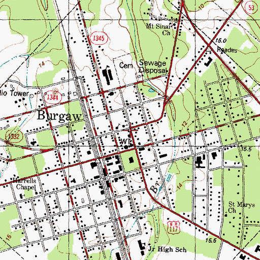 Topographic Map of Burgaw Police Department, NC