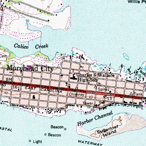 Topographic Map of Morehead City Police Department, NC
