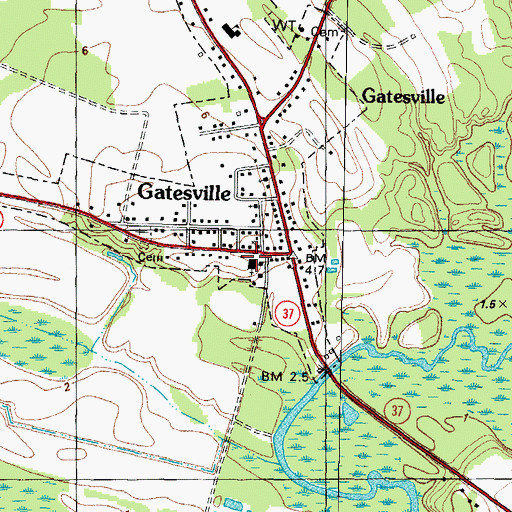 Topographic Map of Gates County Sheriff's Office, NC