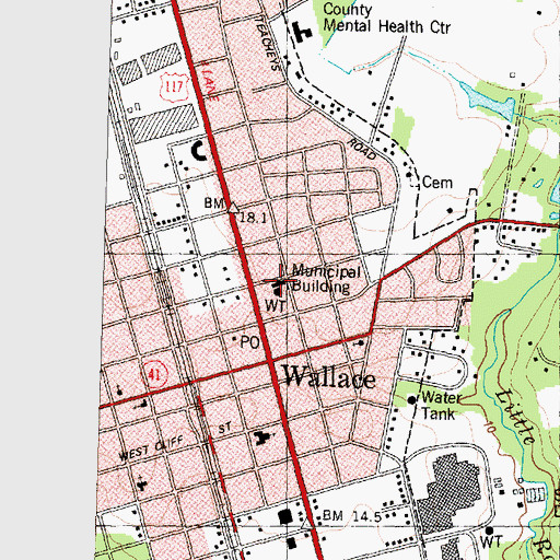 Topographic Map of Wallace Police Department, NC