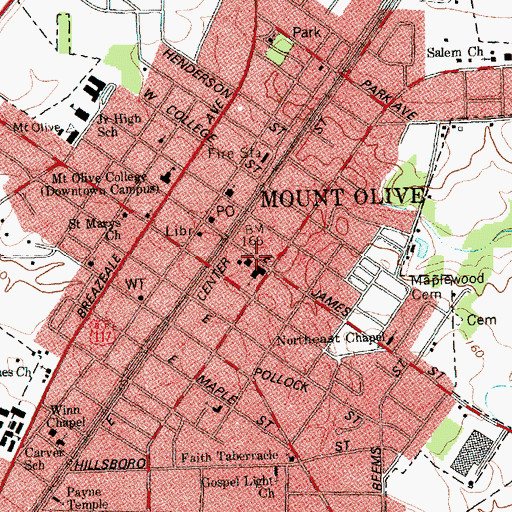 Topographic Map of Mount Olive Police Department, NC
