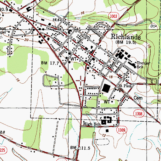 Topographic Map of Richlands Police Department, NC