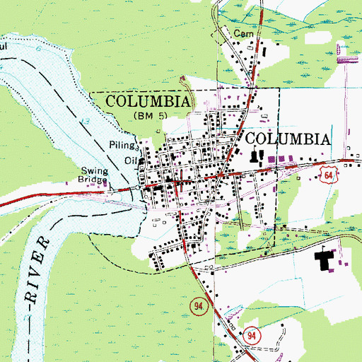 Topographic Map of Columbia Police Department, NC