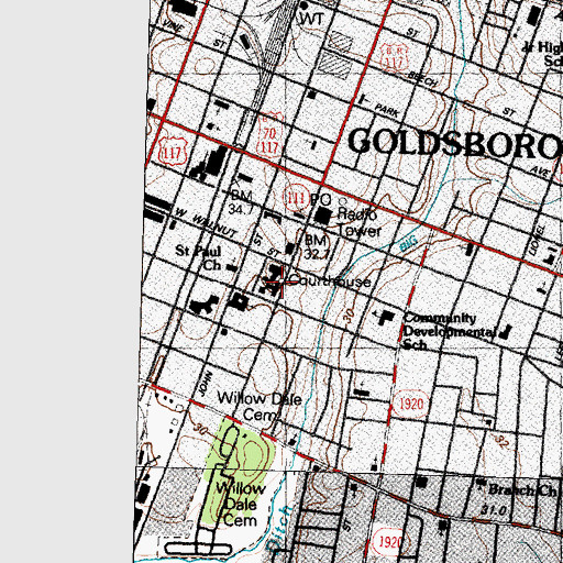 Topographic Map of Wayne County Sheriff's Office, NC