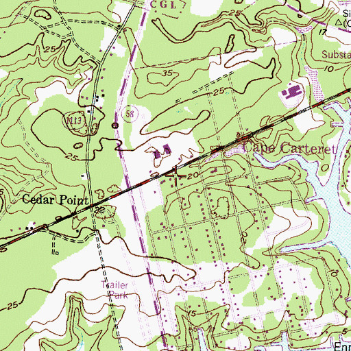 Topographic Map of Cape Carteret Police Department, NC