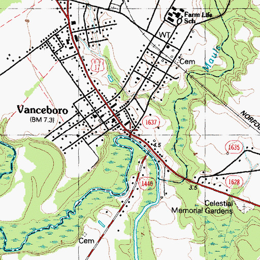 Topographic Map of Vanceboro Police Department, NC