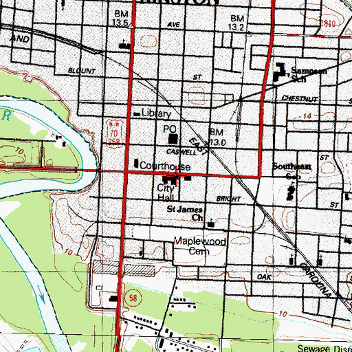 Topographic Map of Kinston Police Department, NC