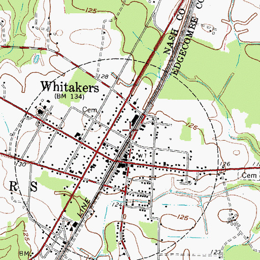 Topographic Map of Whitakers Police Department, NC