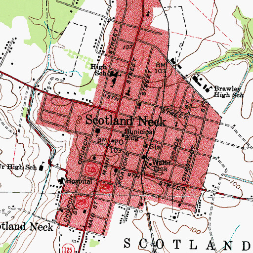 Topographic Map of Scotland Neck Police Department, NC